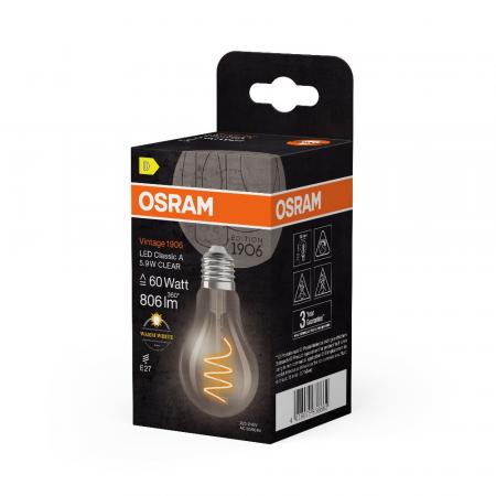 OSRAM LED E27 VINTAGE Vintage 1906 Classic A 60 Spiral Filament 5,9W wie 60W warmweißes Licht für eine gemütliche Wohnatmosphäre 90Ra